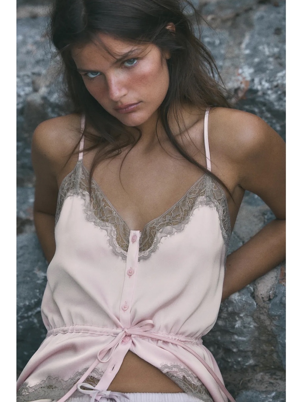 Zara SATIN EFFECT LACE TOP